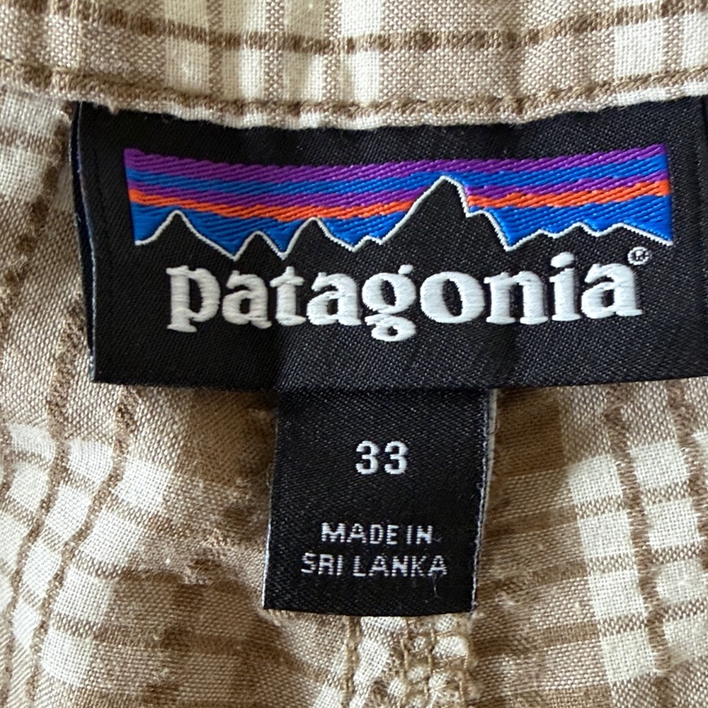 PATAGONIA shorts size 33 brown white plaid organic cotton seersucker - Picture 4 of 6